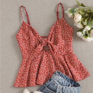 SHEIN spaghetti strapped crop. Red floral pattern. Sold out! Size large. Nwot.